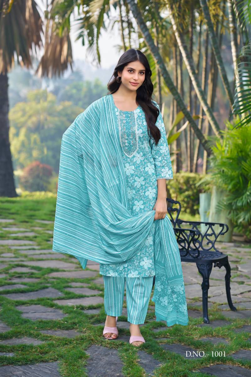 Ossm Millie 1001 To 1006 Series Cotton Printed Kurti Bottom With Dupatta