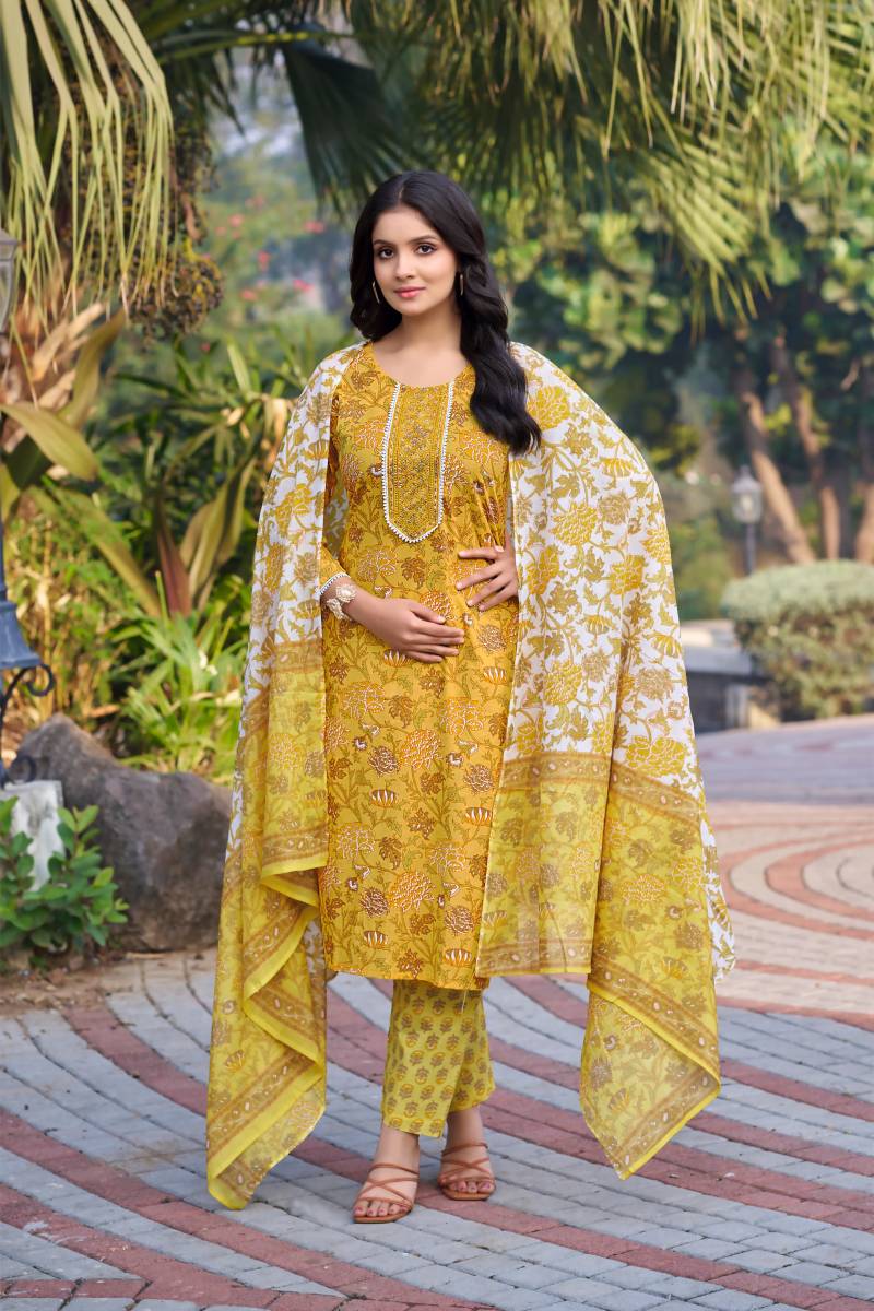 Ossm Millie 1001 To 1006 Series Cotton Printed Kurti Bottom With Dupatta