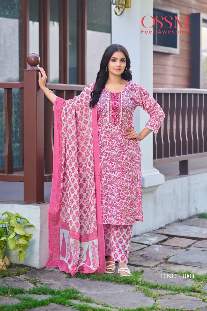 Ossm Millie 1001 To 1006 Series Cotton Printed Kurti Bottom With Dupatta
