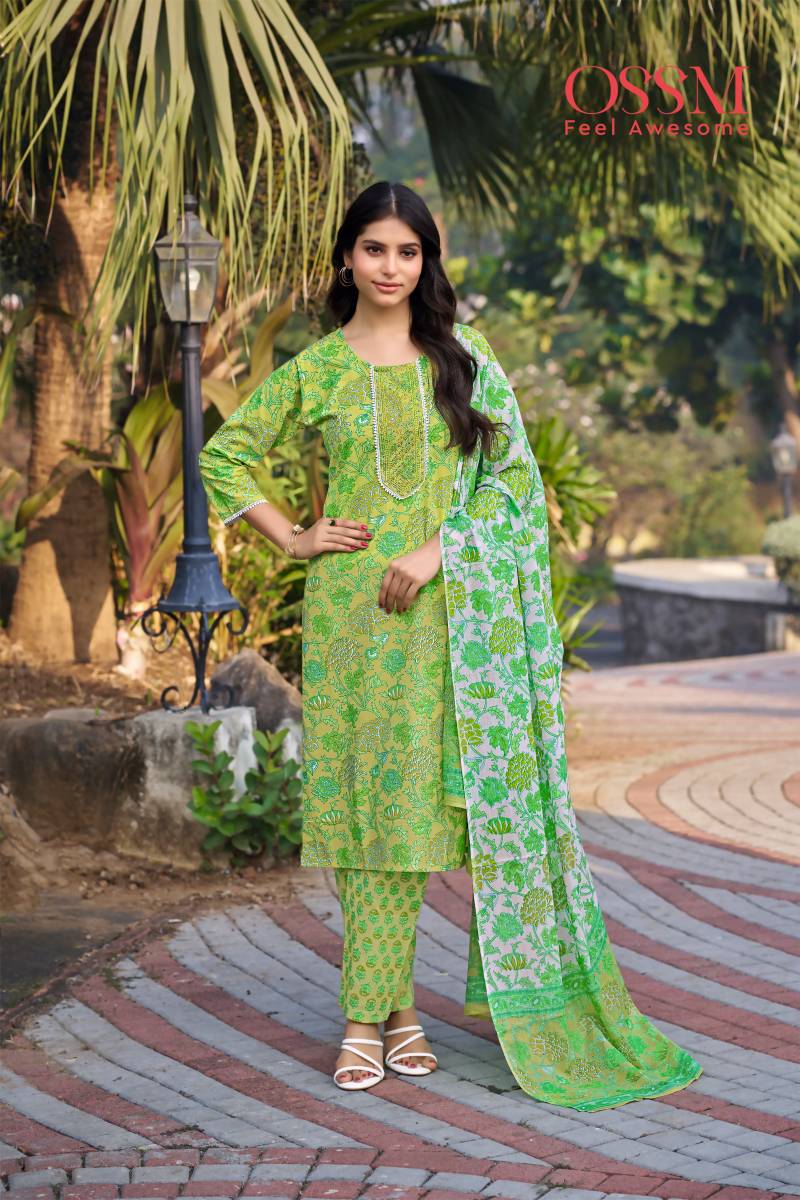 Ossm Millie 1001 To 1006 Series Cotton Printed Kurti Bottom With Dupatta