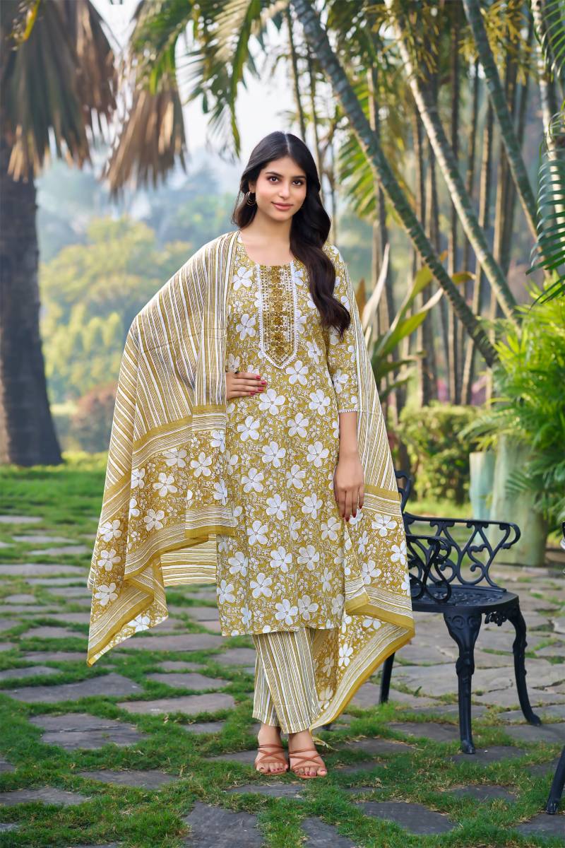Ossm Millie 1001 To 1006 Series Cotton Printed Kurti Bottom With Dupatta