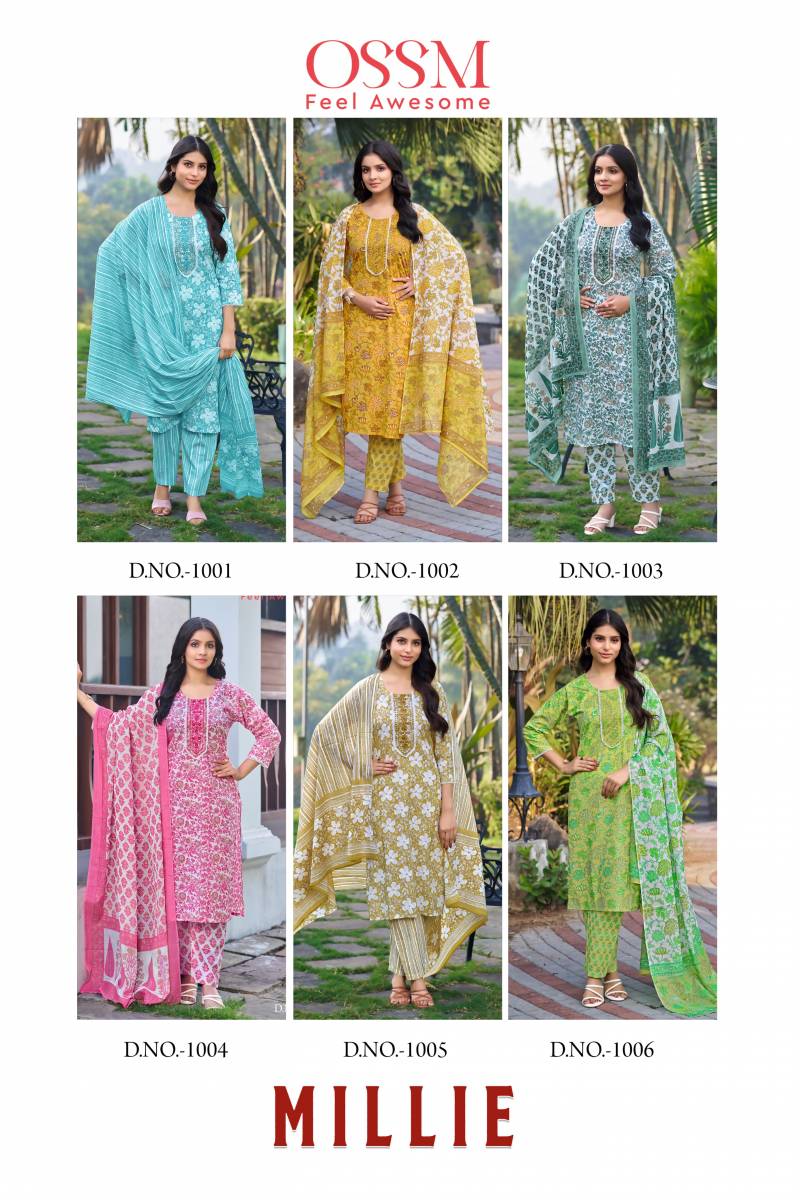Ossm Millie 1001 To 1006 Series Cotton Printed Kurti Bottom With Dupatta