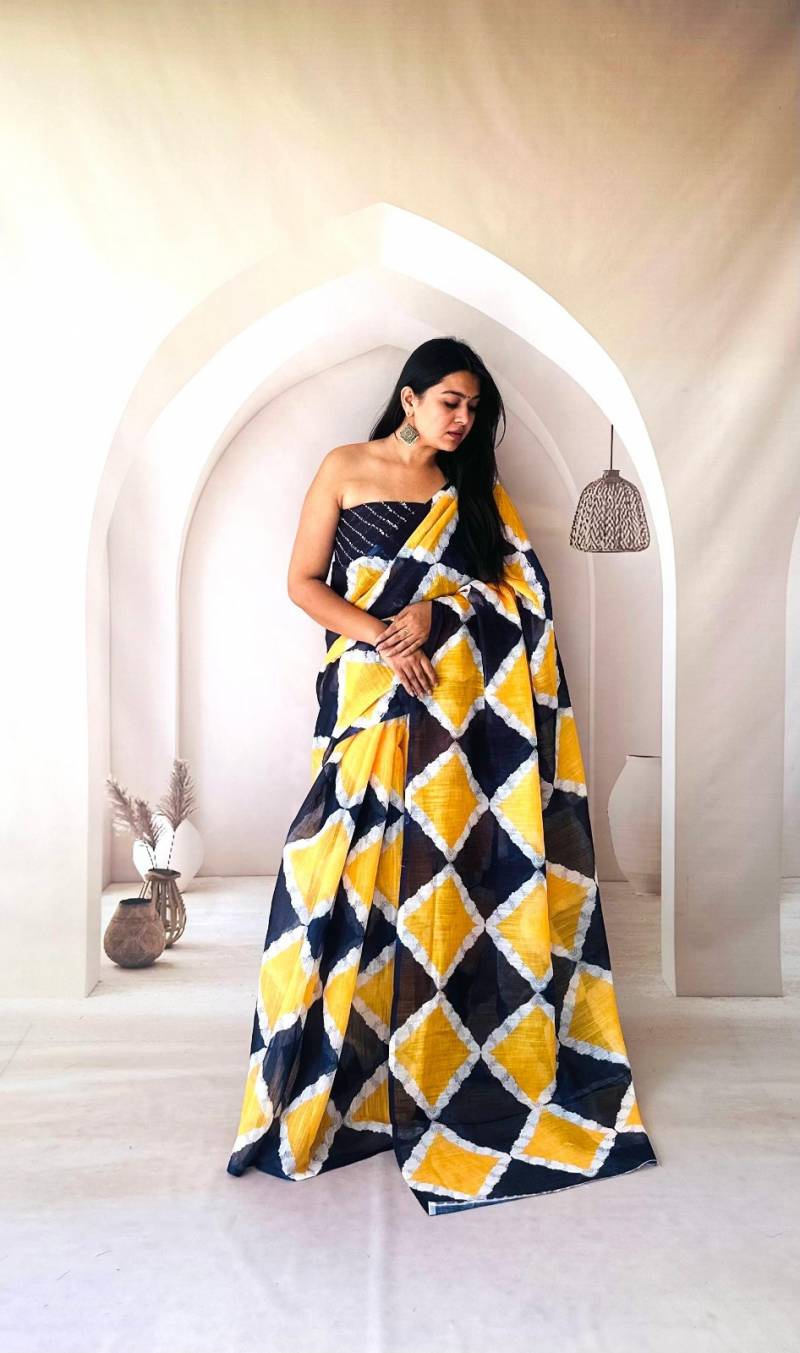 Scmd Indira Casual Wear Linen Printed Saree Collection