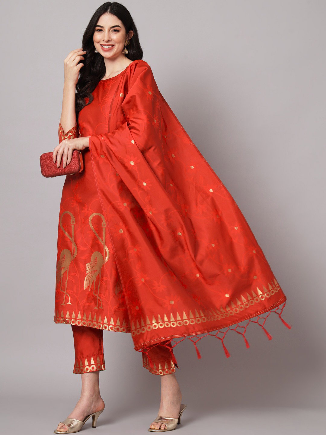 Vredevogel Vansika Cotton Silk Jacquard Kurti Pant With Dupatta