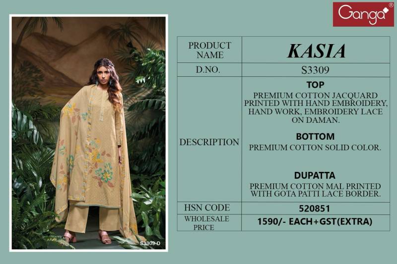 Ganga Kasia Cotton Printed Embroidered Salwar Suit Collection