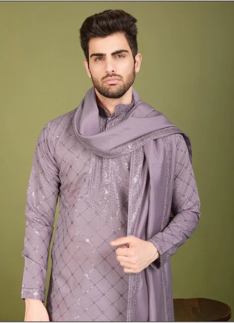 Shubhvastra Indo Vastra Viscose Silk Mens Kurta With Dupatta