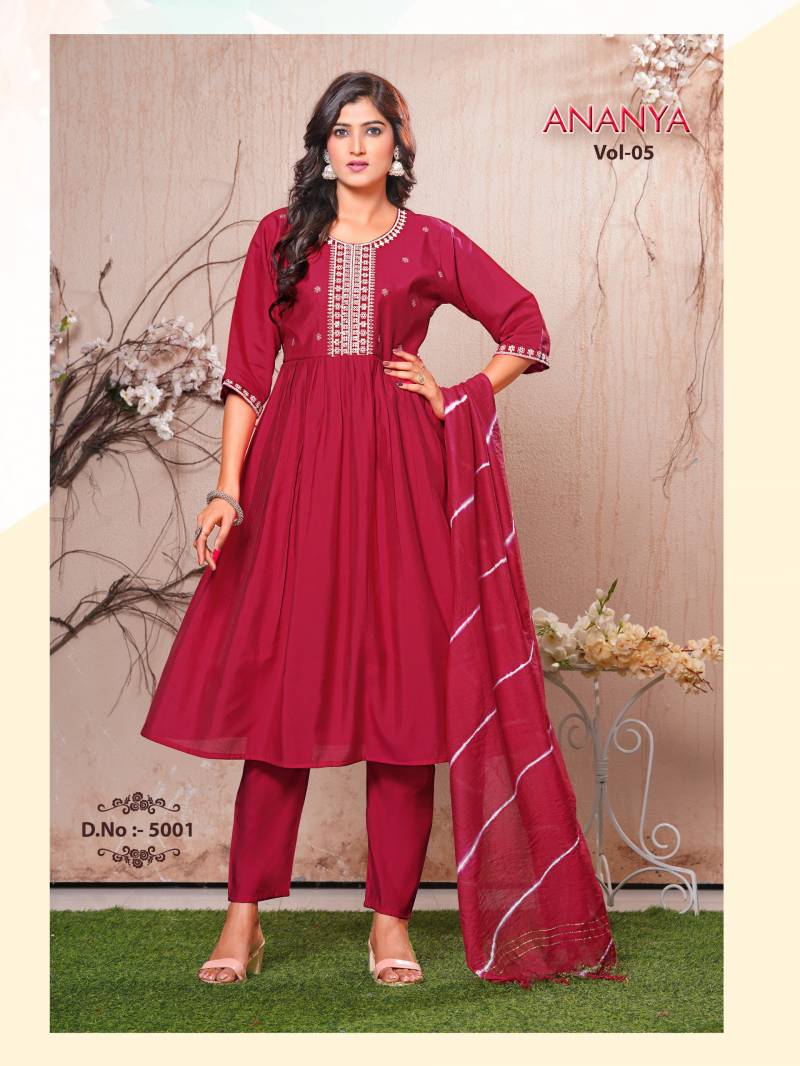 Dee Pee Ananya Vol 5 Silk Embroidered Readymade Dress Collection