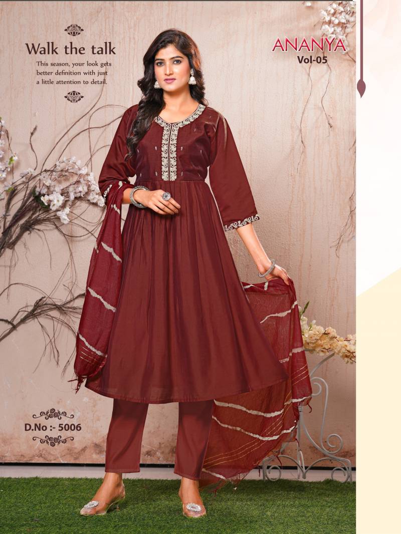 Dee Pee Ananya Vol 5 Silk Embroidered Readymade Dress Collection
