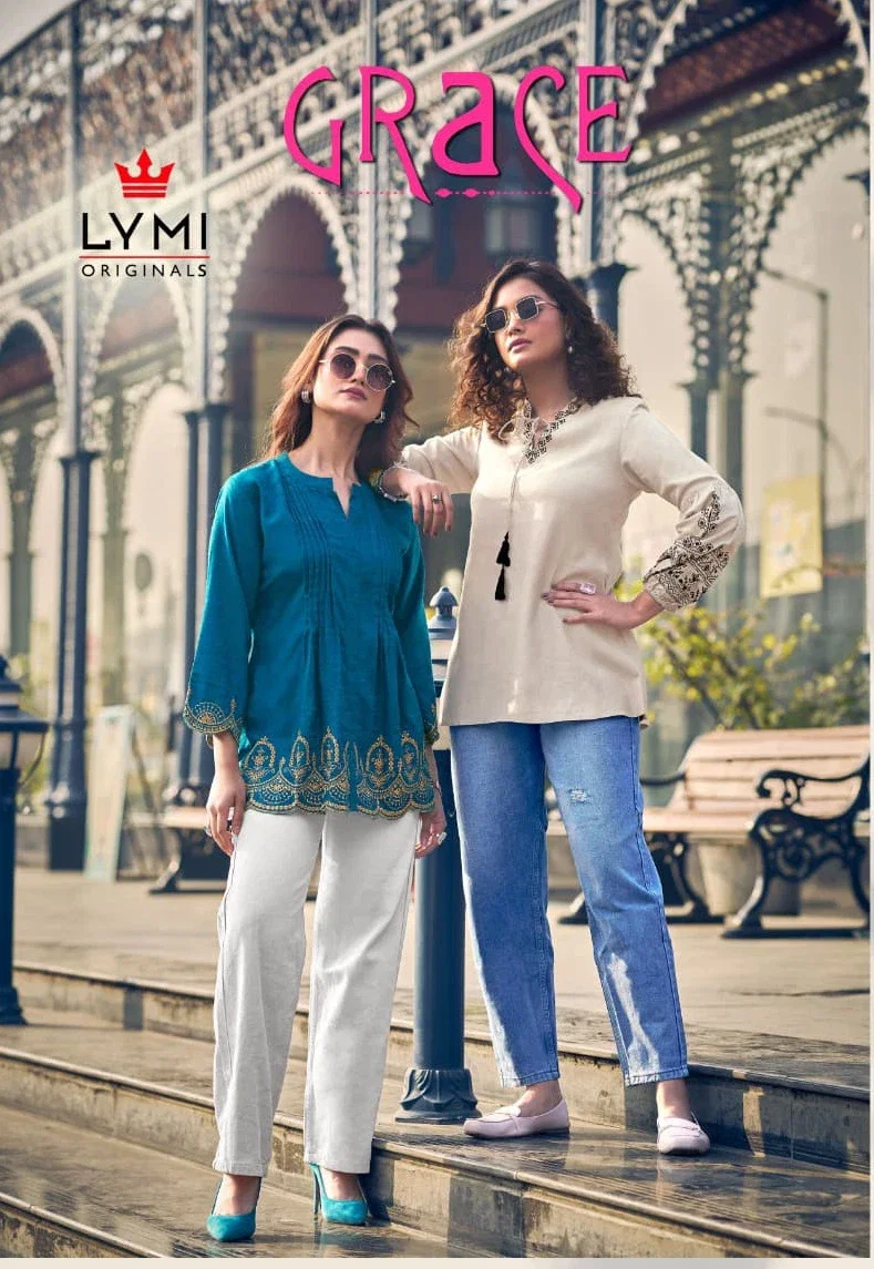 Lymi Grace Viscose With Border Work Ladies Top Collection