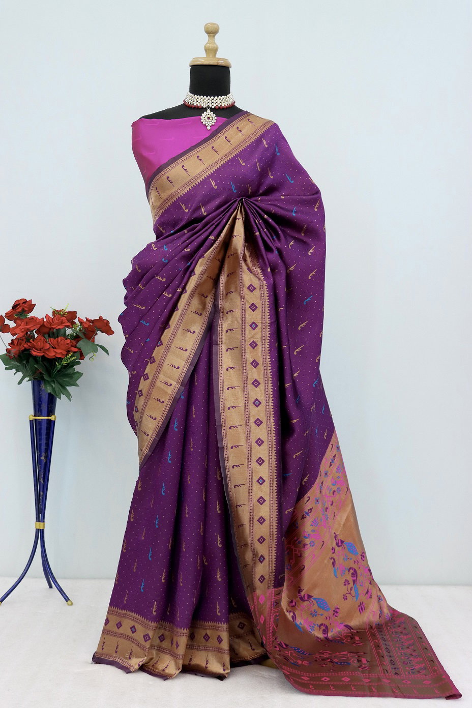 Meera 272 Party Wear Jari Worked Paithani Silk Saree with Un Stitched Blouse