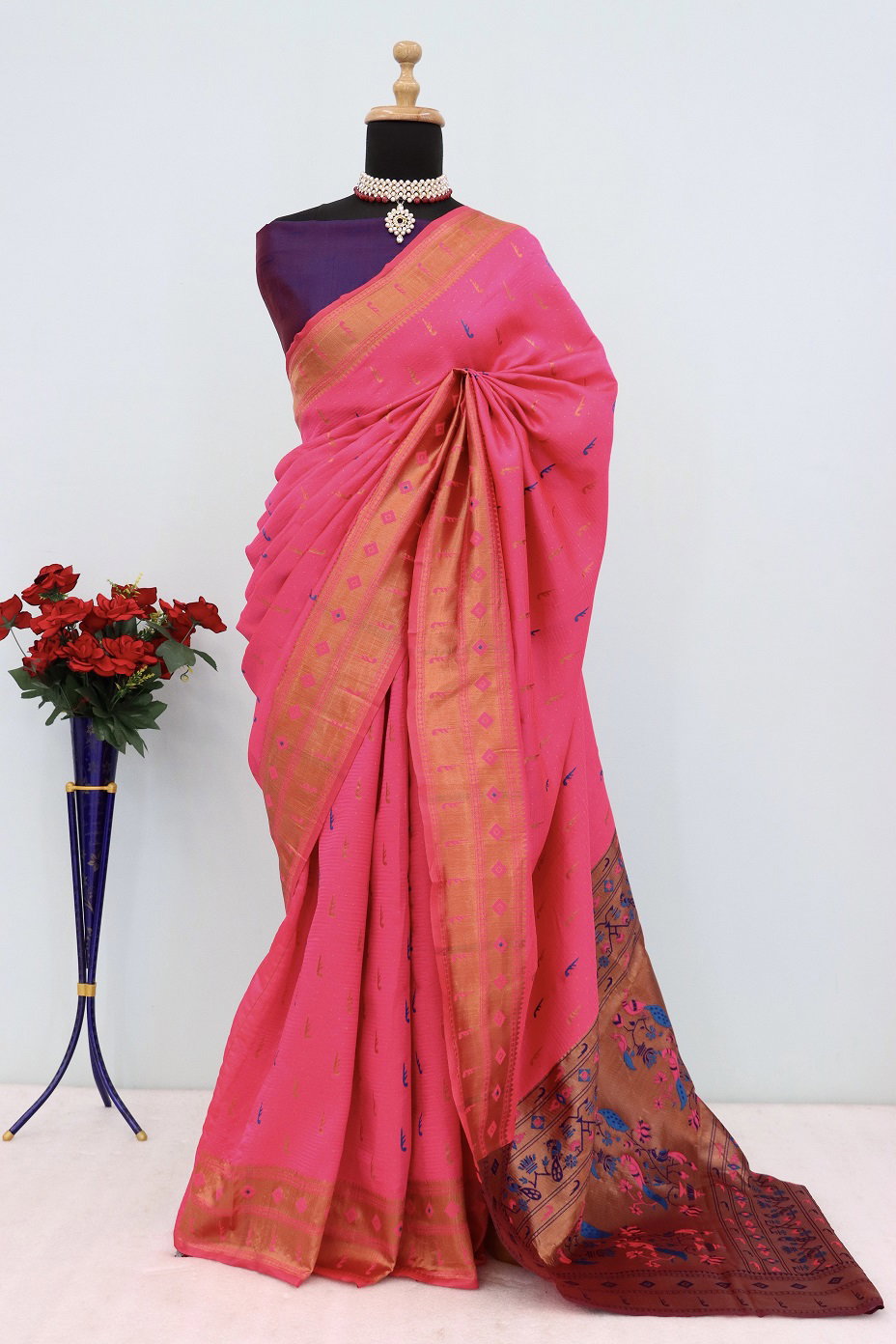 Meera 272 Party Wear Jari Worked Paithani Silk Saree with Un Stitched Blouse