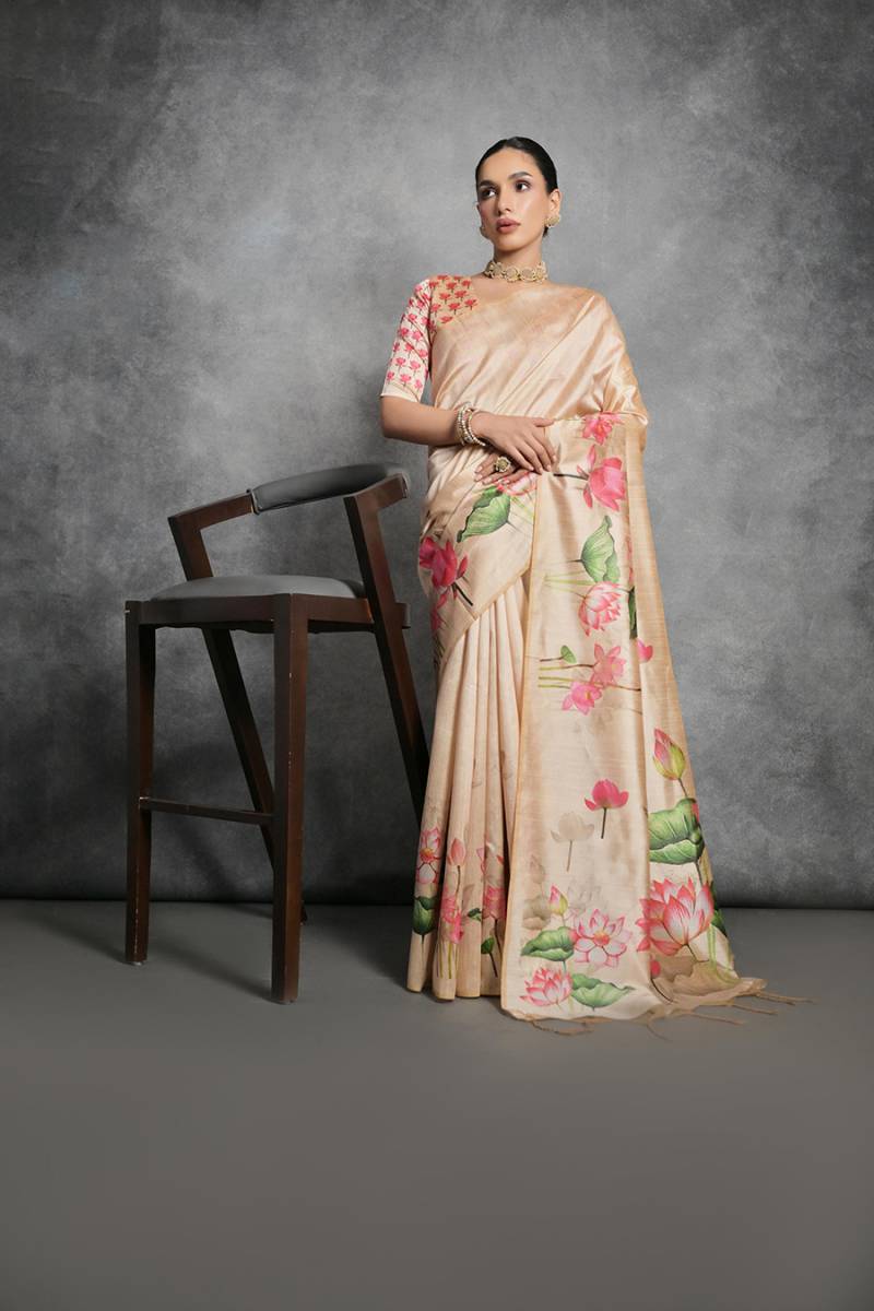 Jf 2254 62 Floral Printed Soft Tussar Silk Saree collection