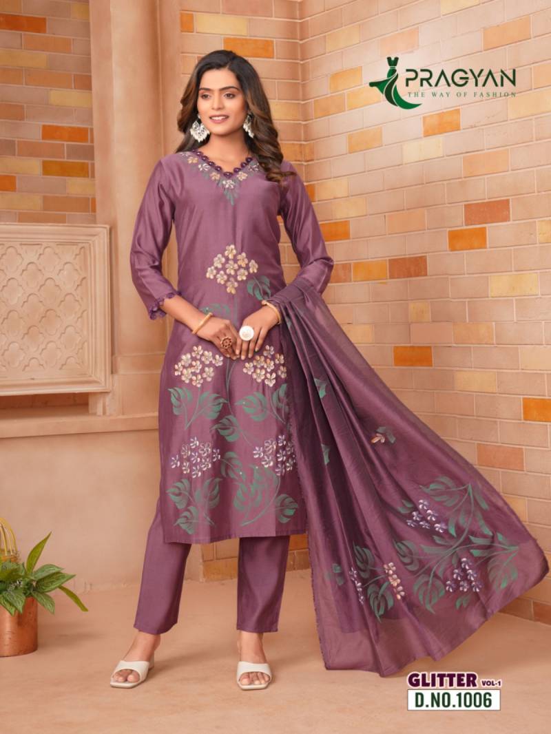 Pragyan Glitter Vol 1 Silk Printed Kurti Bottom With Dupatta Collection