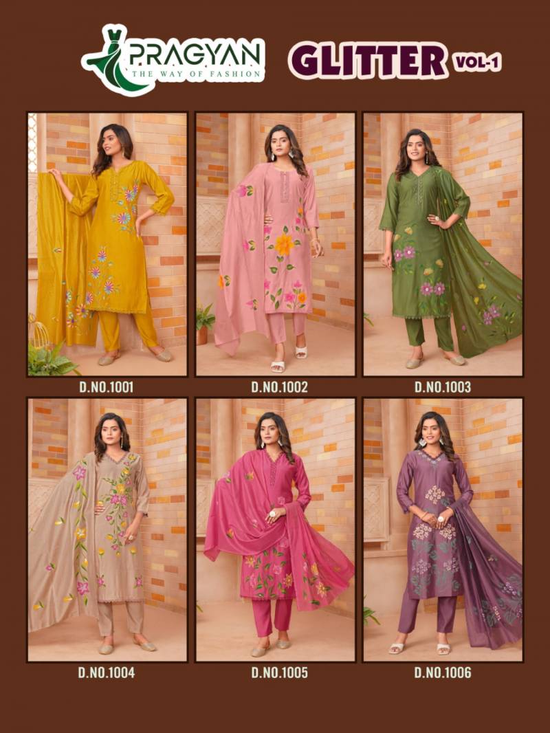 Pragyan Glitter Vol 1 Silk Printed Kurti Bottom With Dupatta Collection