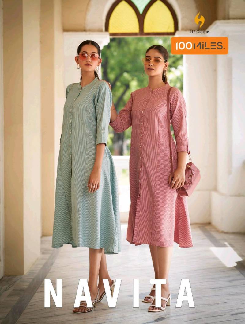 100 Miles Navita Blended Cotton Self Pattern Kurti Collection