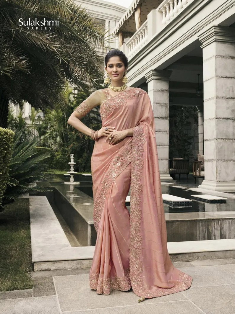 Sulakshmi Bridal Heritage - 4012 Tissue Silk Embroidery Worked Saree Collection