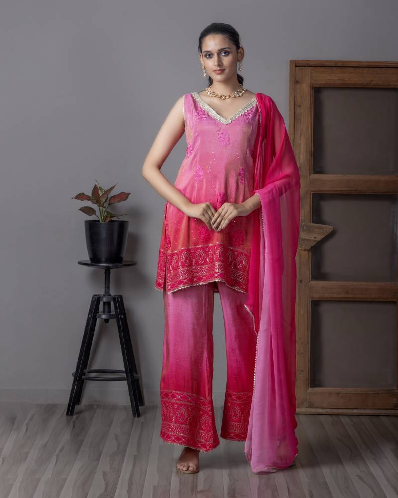 Tcs 112 Dark Pink Viscose Shaded Pink Designer Suit Collection
