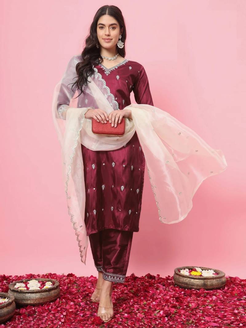 VredeVogel Deewani Silk Blend Designer Kurti Bottom With Dupatta