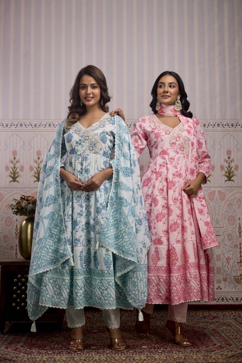 Tanyaa P 135 Cotton Printed Anrkali Style Kurta Set Collection