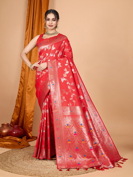 Maahi 175 Party Wear Heavy Jari Weaving Worked Banarasi Silk Saree with Un Stitched Blouse
