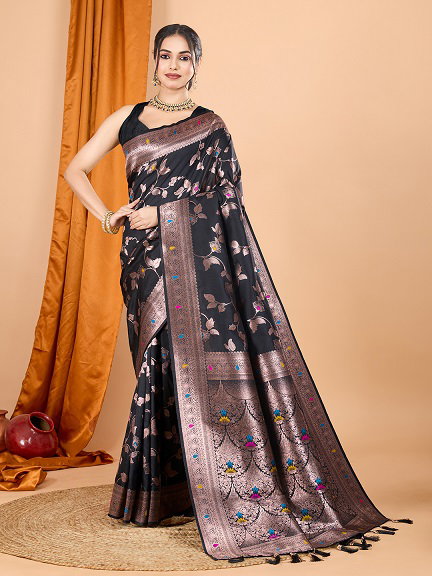 Maahi 175 Party Wear Heavy Jari Weaving Worked Banarasi Silk Saree with Un Stitched Blouse