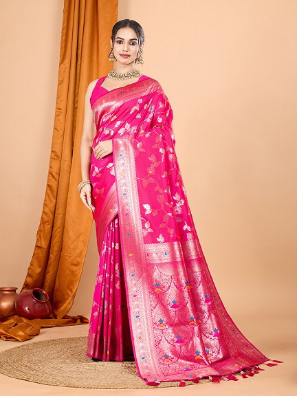Maahi 175 Party Wear Heavy Jari Weaving Worked Banarasi Silk Saree with Un Stitched Blouse
