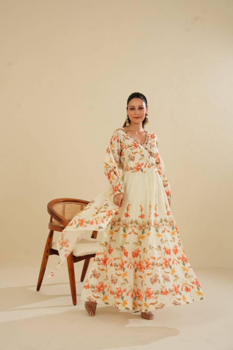 Tanyaa P 152 Cotton With Hand Work Gown With Dupatta