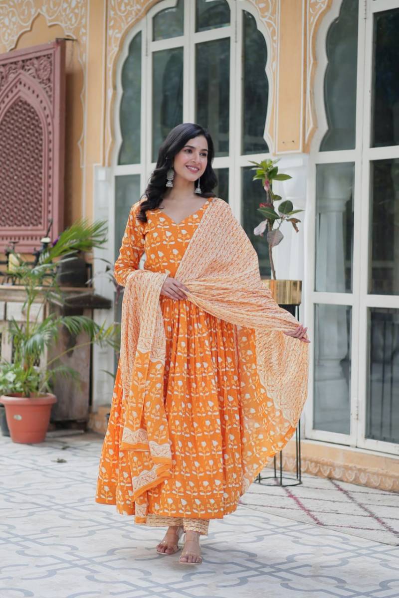 Luna Vol 34 Cotton Printed Stylish Gown With Dupatta Collection