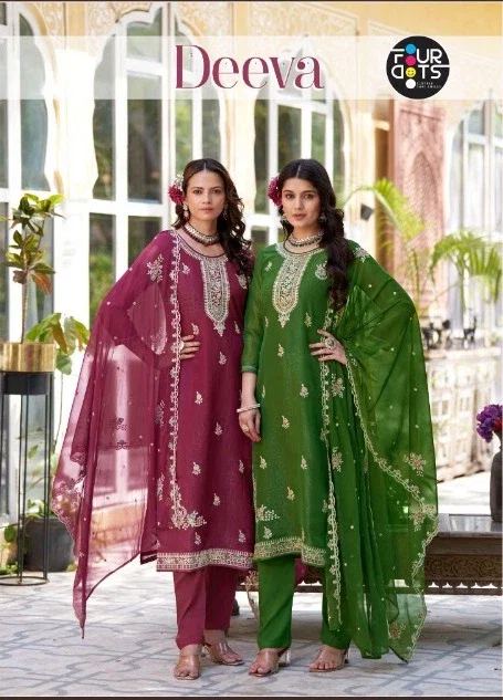 Four Dots Deeva Crush Silk With Work Dress Material Collection