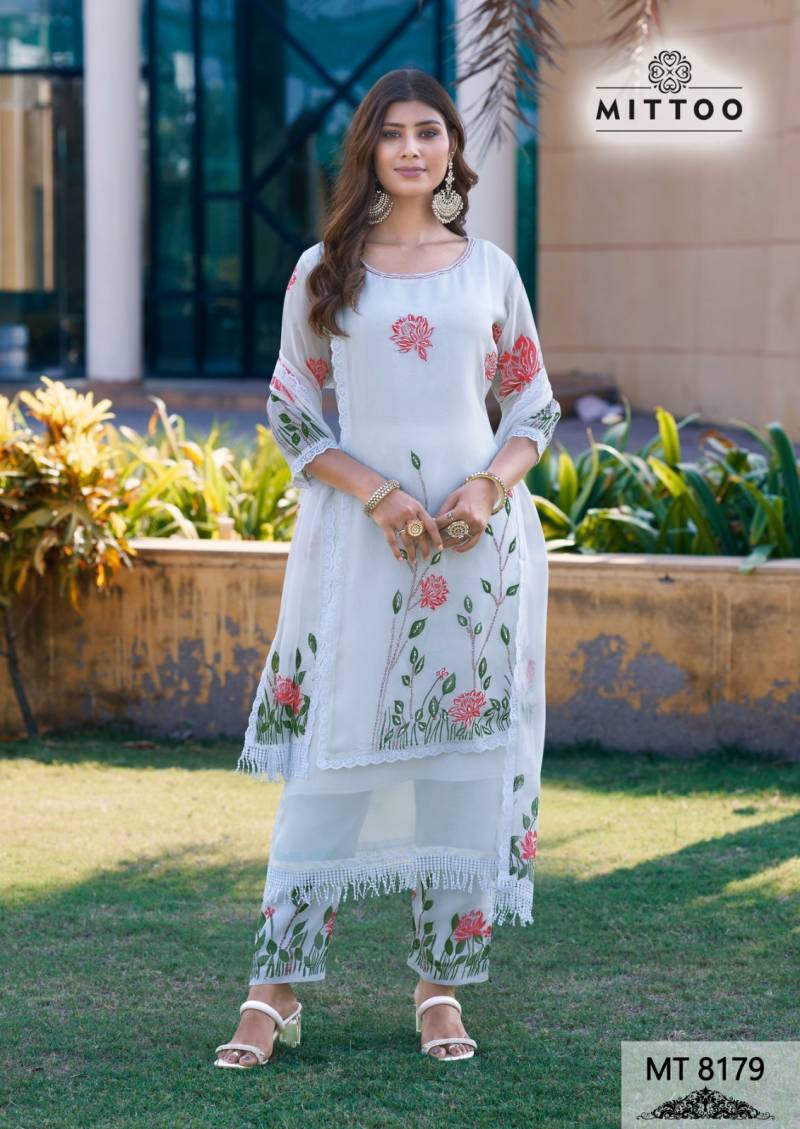 Mittoo Mt 8179 Organza Printed Kurti Bottom With Dupatta