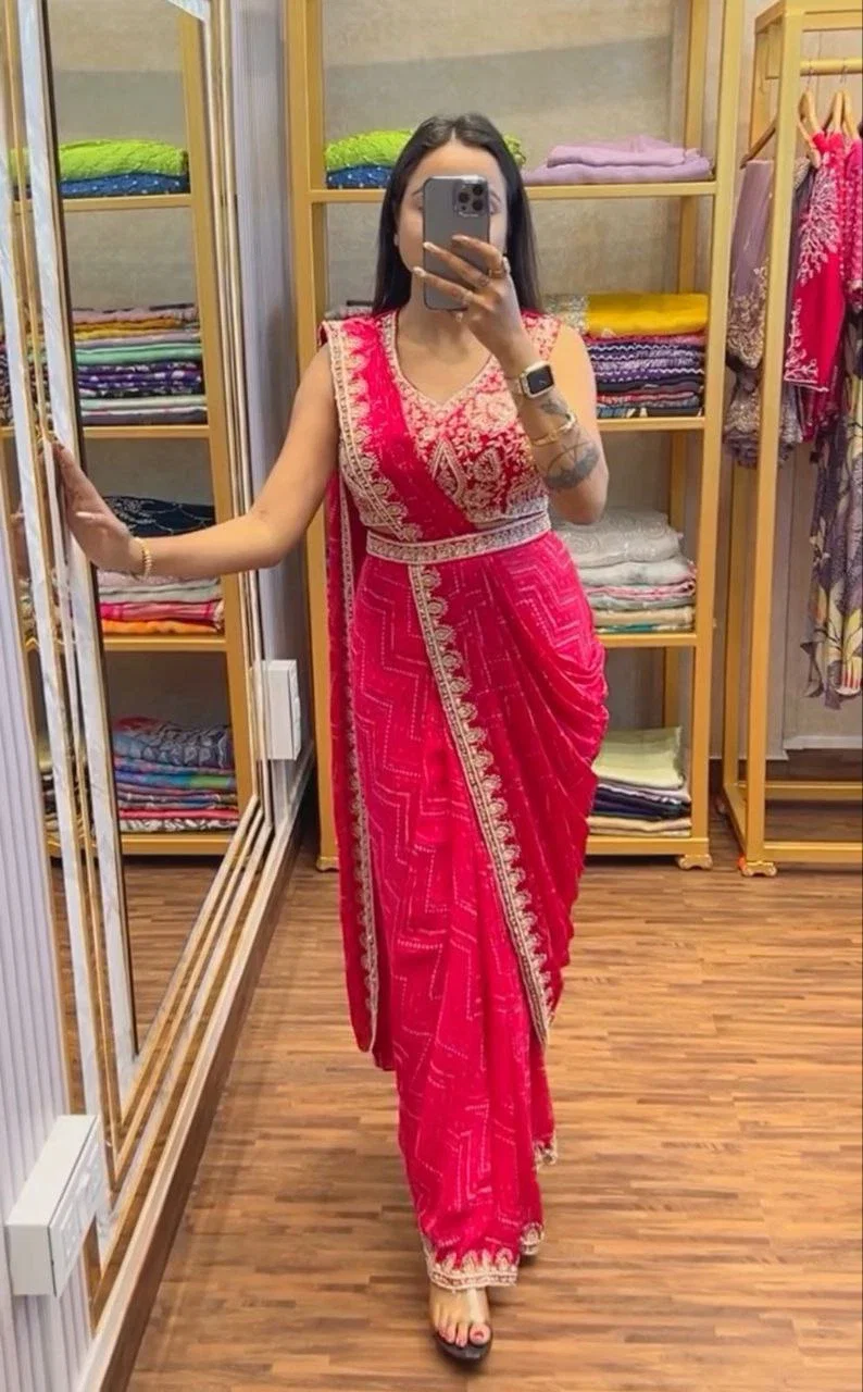 Bt 7089 Chinon Embroidered Ready To Wear Saree Collection