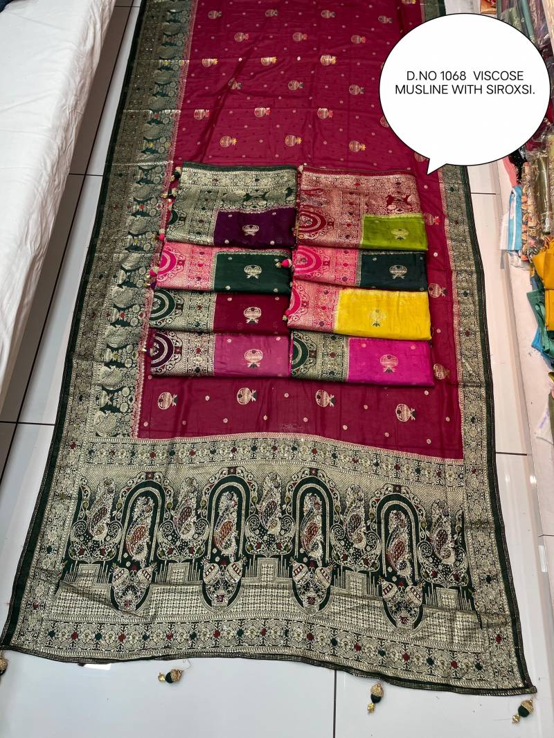Mina 1067 And 1068 Viscose Maslin With Swarovski Saree