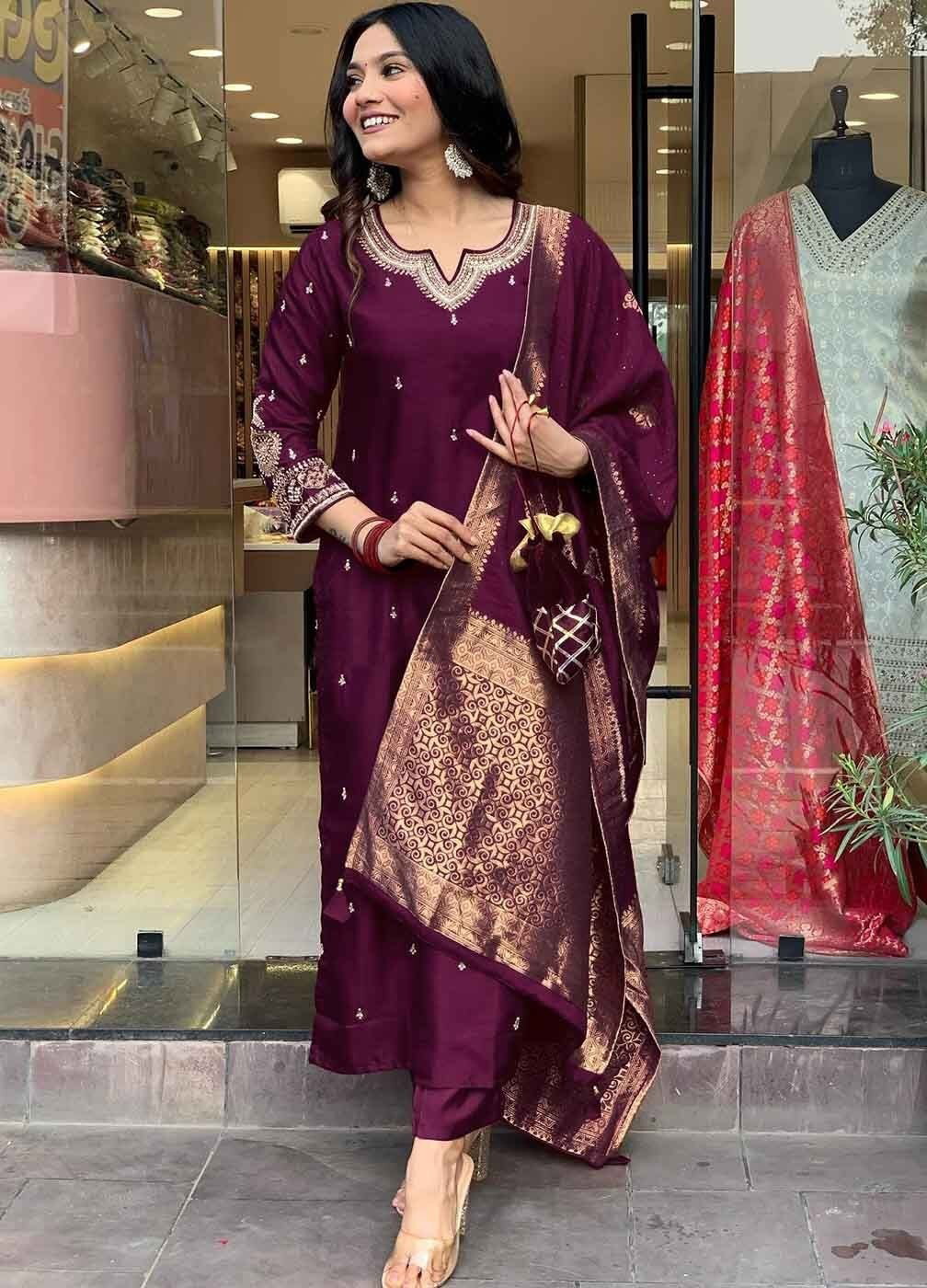 Navya Kurti 77 Party Wear Embroidery Worked Pure Cotton Kurti with Pant and Dupatta Set 