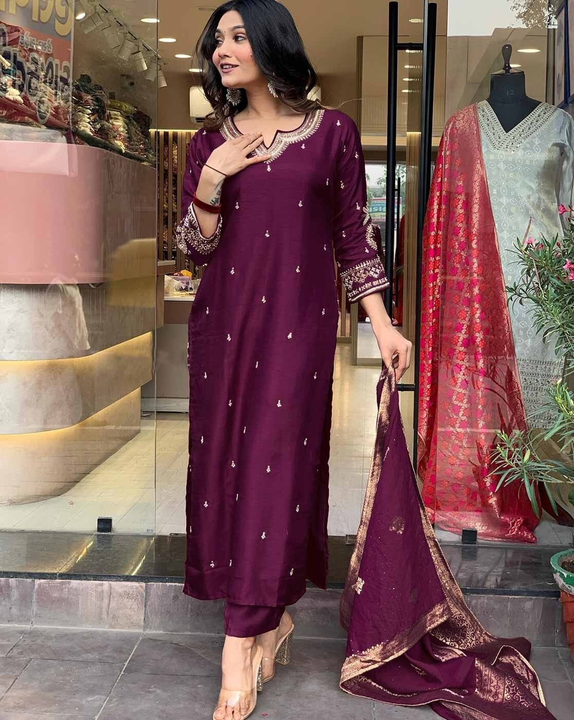 Navya Kurti 77 Party Wear Embroidery Worked Pure Cotton Kurti with Pant and Dupatta Set 