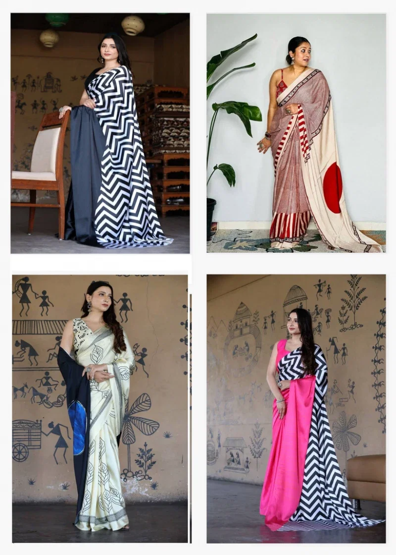 Scs Zigzag Digital Printed Satin Silk Saree Collection