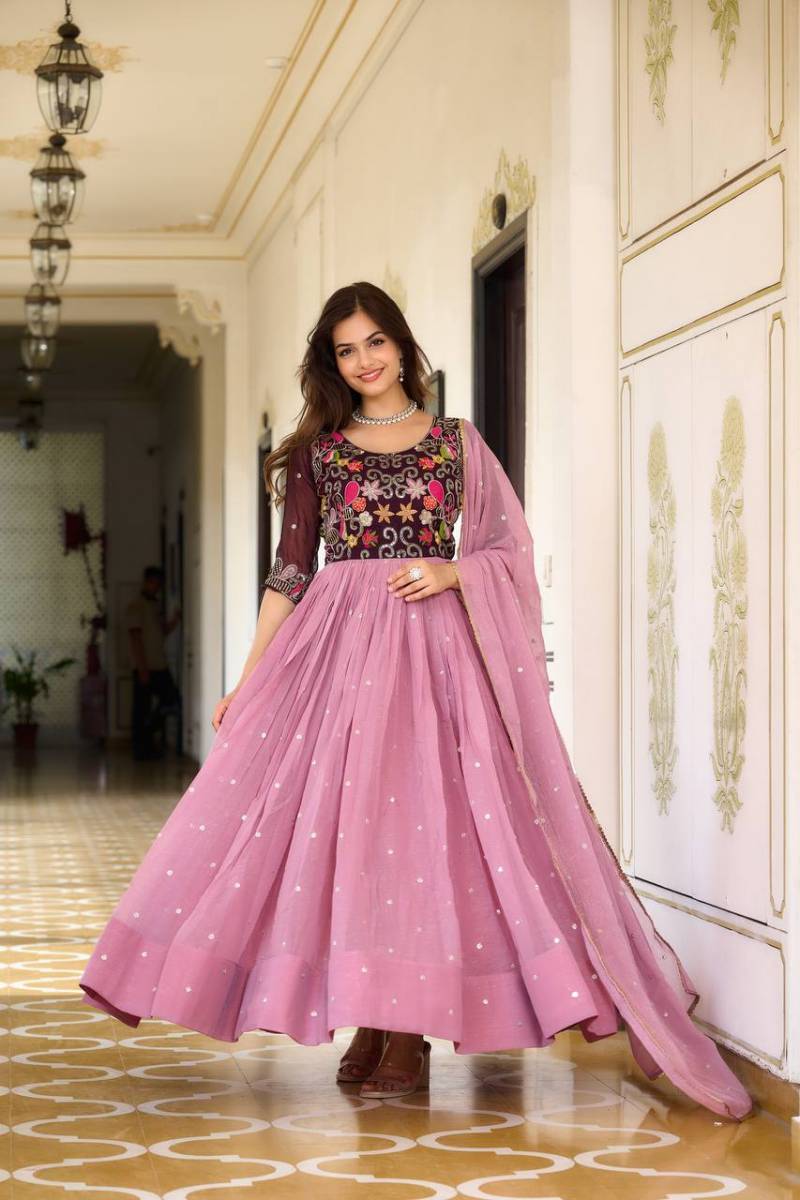 Sn 2379 80 Fabulous Shimmer Gown With Dupatta Collection