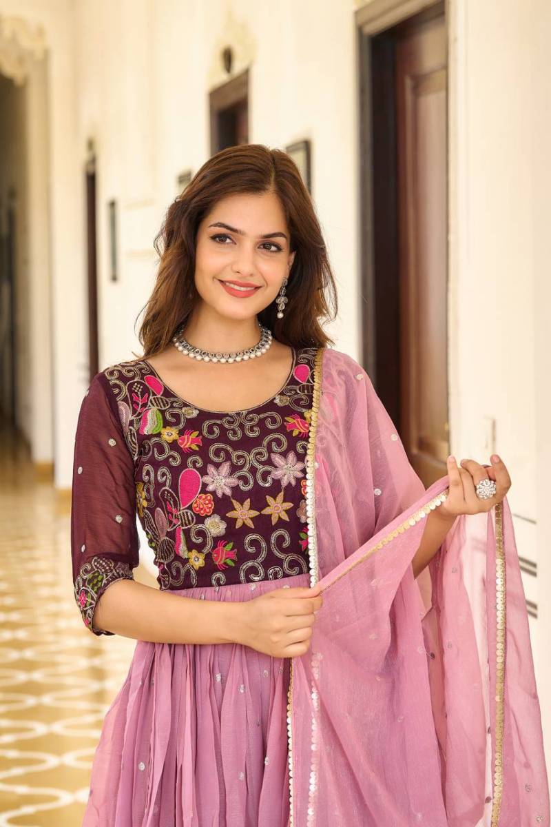 Sn 2379 80 Fabulous Shimmer Gown With Dupatta Collection