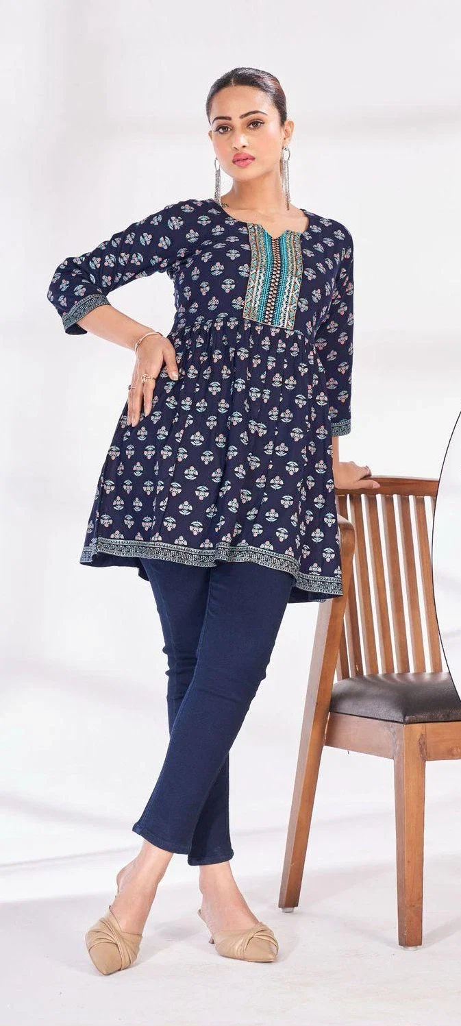 Blue Hills Toppr Vol 1 Rayon Embroidered Short Kurti Collection