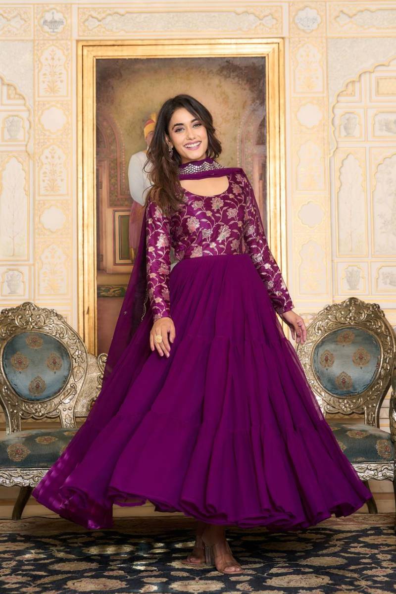 Sn 2387 88 Stunning Faux Georgette Gown With Dupatta Collection