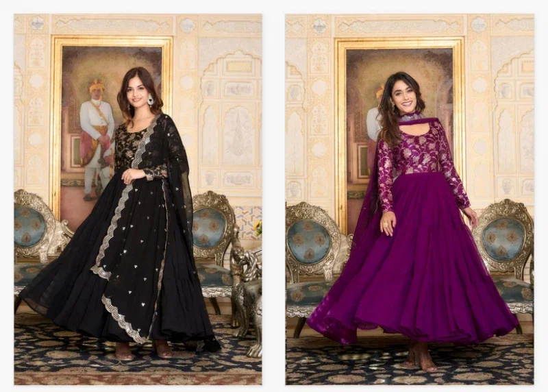 Sn 2387 88 Stunning Faux Georgette Gown With Dupatta Collection
