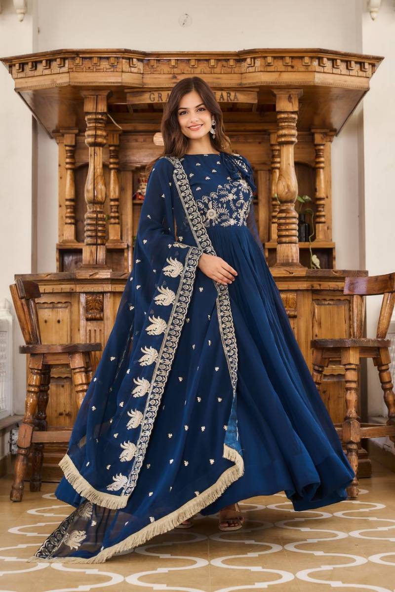 Sn 2381 82 Fabulous Faux Georgette Gown With Dupatta Collection