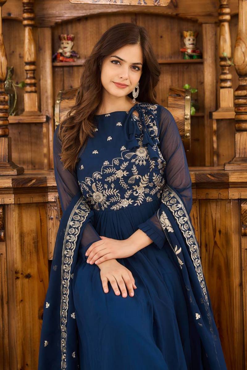 Sn 2381 82 Fabulous Faux Georgette Gown With Dupatta Collection