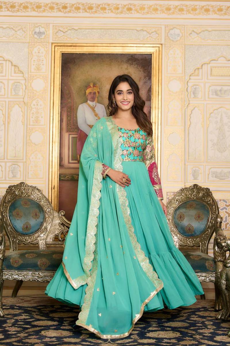 Sn 2389 90 Stunning Faux Georgette Gown With Dupatta Collection