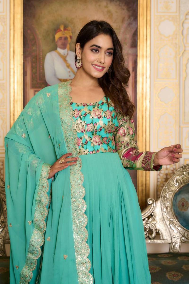 Sn 2389 90 Stunning Faux Georgette Gown With Dupatta Collection