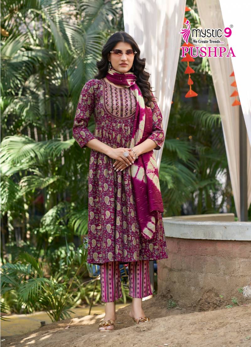 Mystic 9 Pushpa Vol 5 Rayon Foil Printed Kurti Bottom With Dupatta