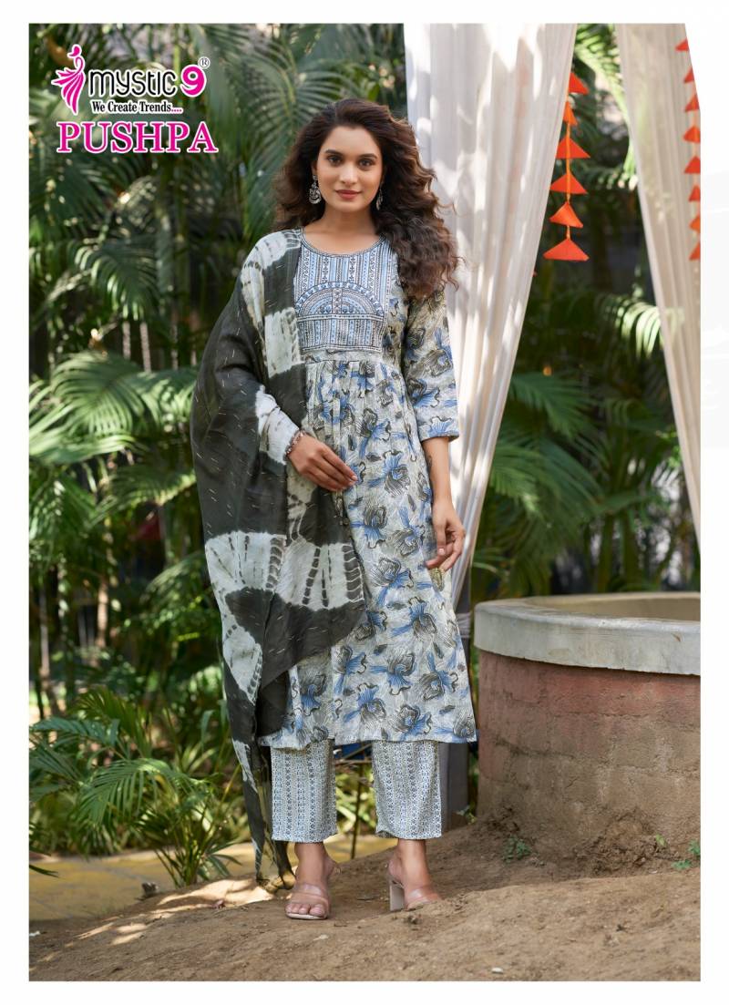 Mystic 9 Pushpa Vol 5 Rayon Foil Printed Kurti Bottom With Dupatta