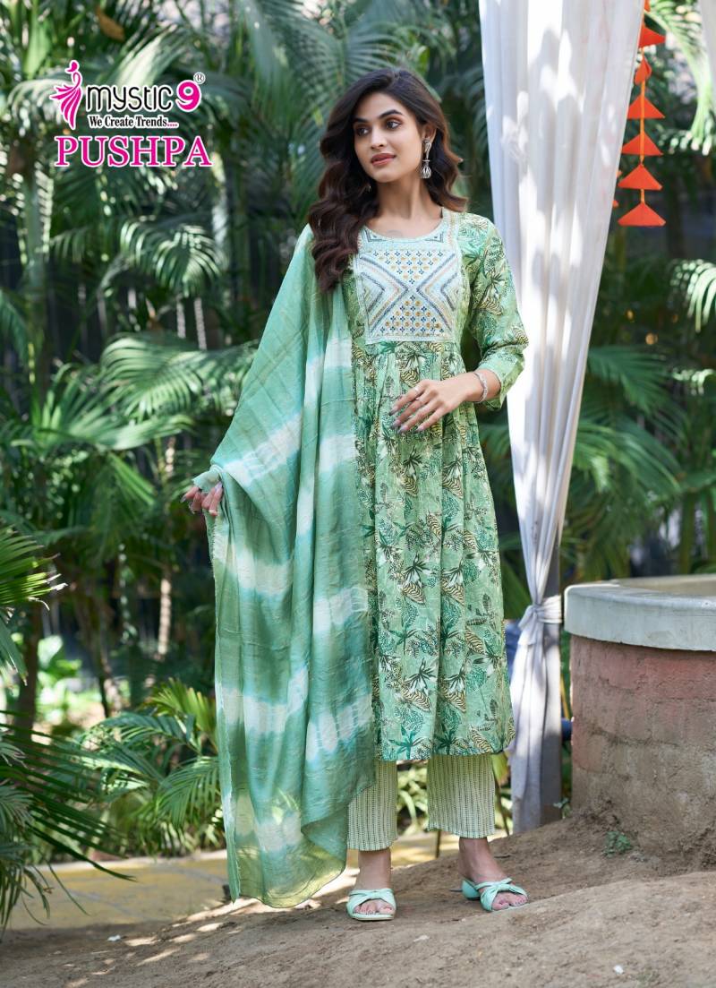 Mystic 9 Pushpa Vol 5 Rayon Foil Printed Kurti Bottom With Dupatta