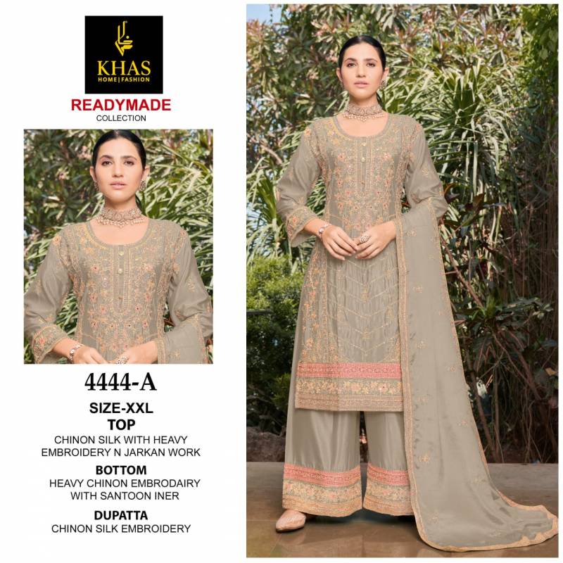 Khas 4444 Chinon Silk Embroidered Kurti Bottom With Dupatta