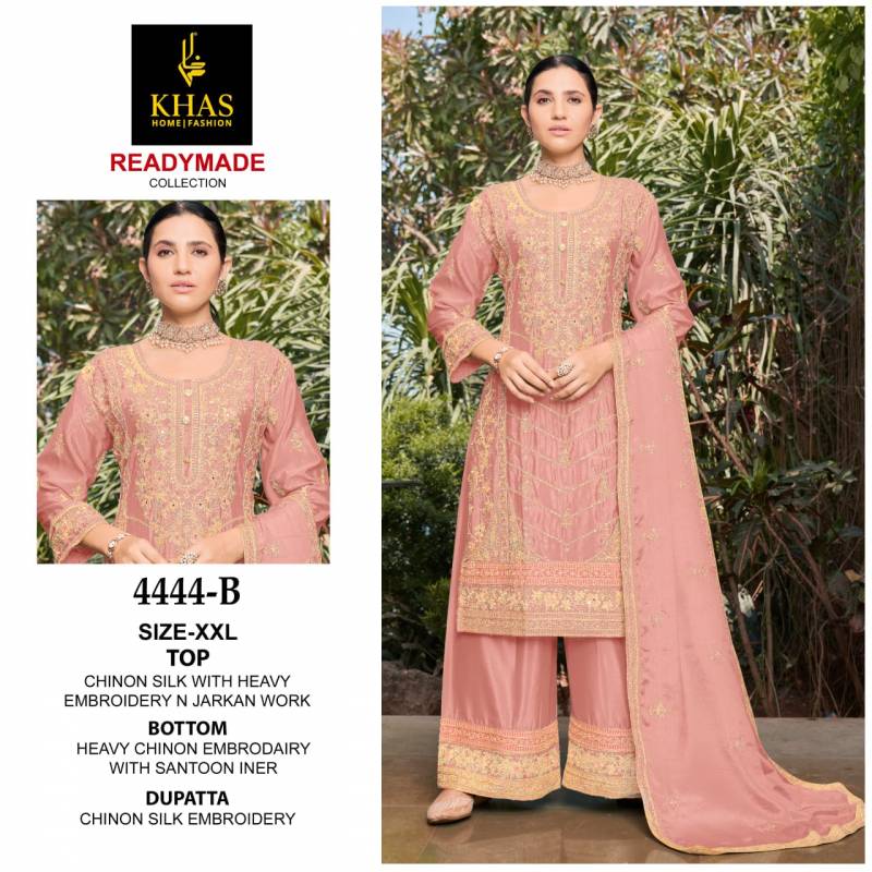 Khas 4444 Chinon Silk Embroidered Kurti Bottom With Dupatta
