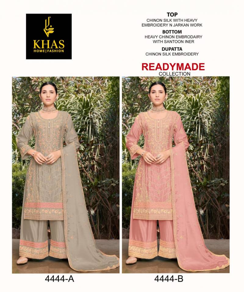 Khas 4444 Chinon Silk Embroidered Kurti Bottom With Dupatta